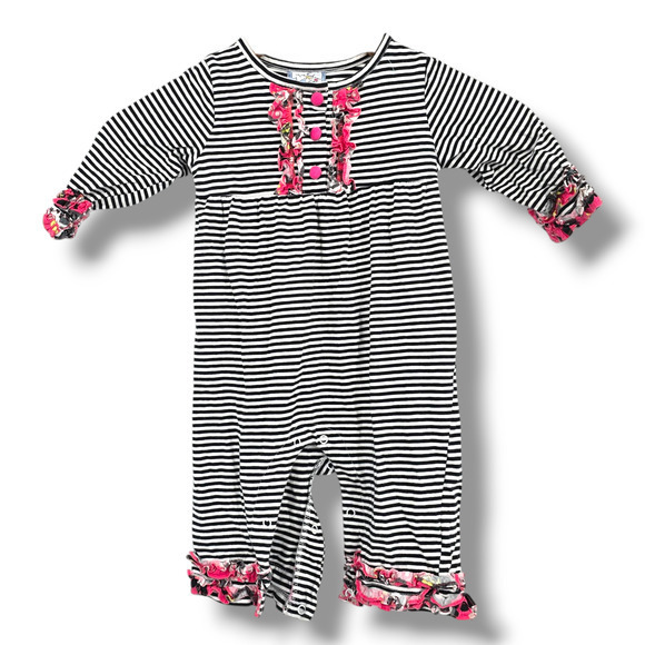 Three Sisters Vintage Baby Girl Striped Floral Ruffle Jumpsuit Size‎ 18M - Picture 1 of 8